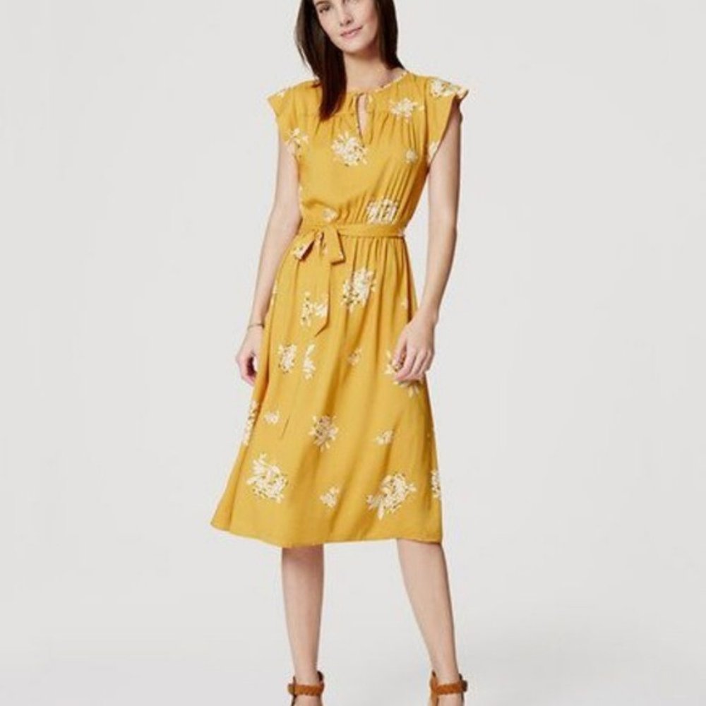 LOFT | mustard yellow floral dress size M NWOT